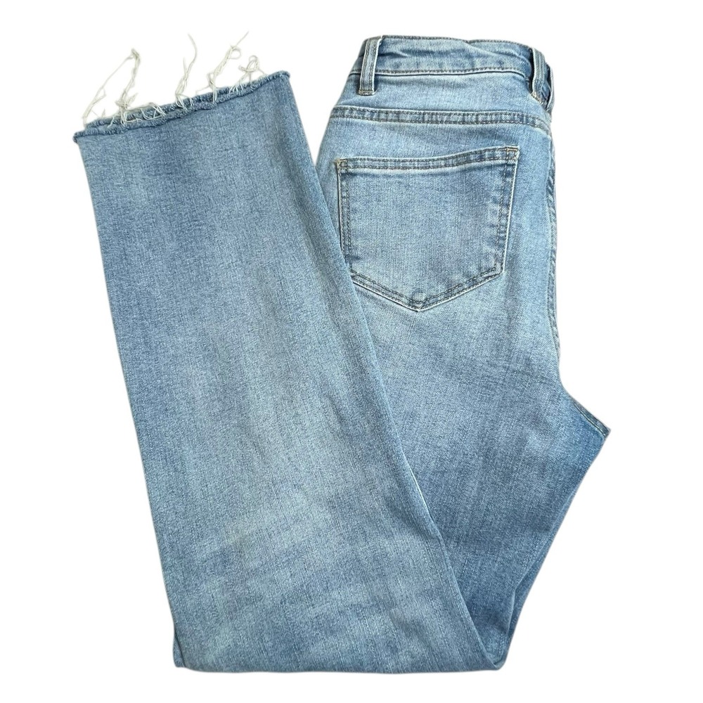 Oat New York Womens 25 Relaxed Straight Leg Light Wash Mid Rise Fringe Hem Jeans